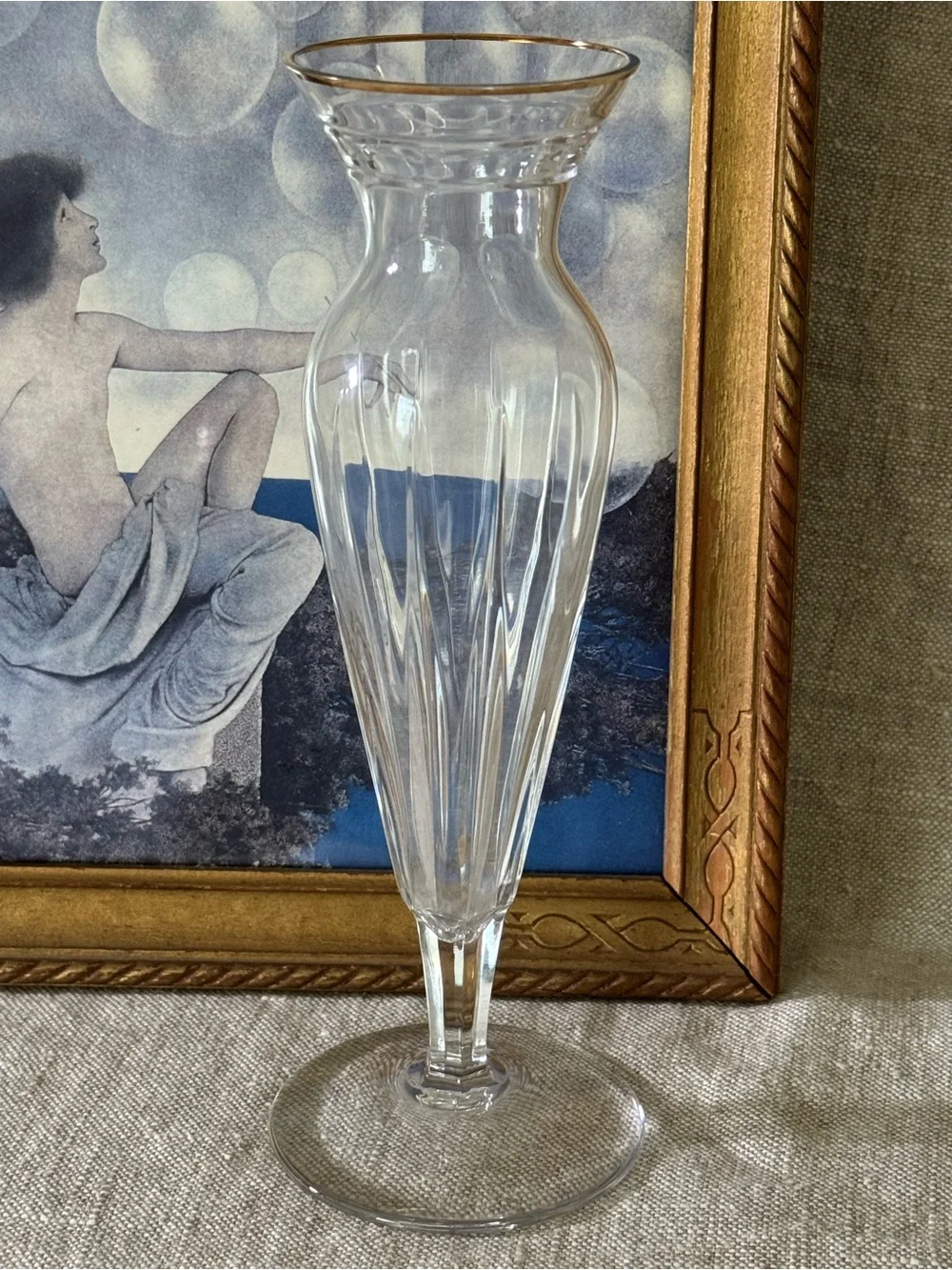 Vintage Waterford Crystal Marquis bud vase gold rim